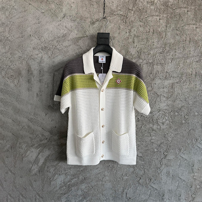 casablanca color-block crochet knit short-sleeve shirt